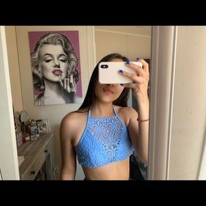 Pastel blue lace bikini top. Only worn once